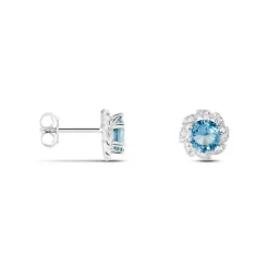 Boucles D'oreilles Puces Argent Blanc Clover Verre Oxydes De Zirconium