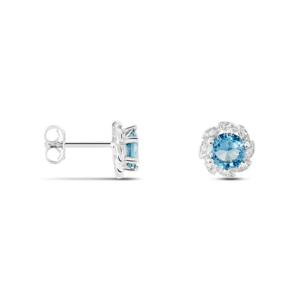 Boucles D'oreilles Puces Argent Blanc Clover Verre Oxydes De Zirconium