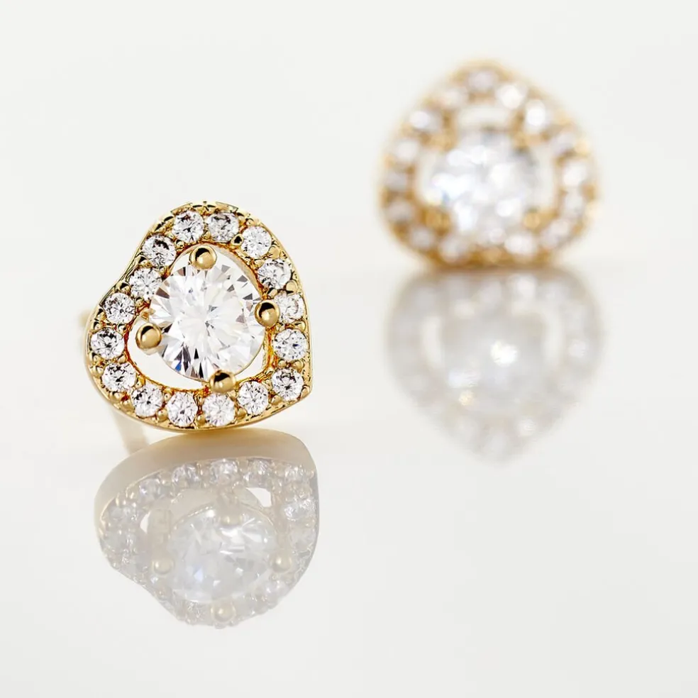 Boucles D'oreilles Puces Alais Plaqué Or Jaune Oxyde De Zirconium