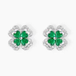 Boucles D'oreilles Puces Argent Blanc Deryn Verre Oxydes De Zirconium