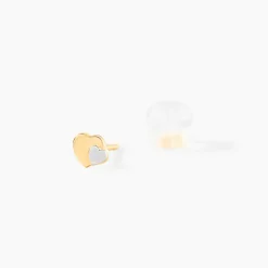 Boucles D'oreilles Puces Anne-maudae Double Coeurs Or Bicolore