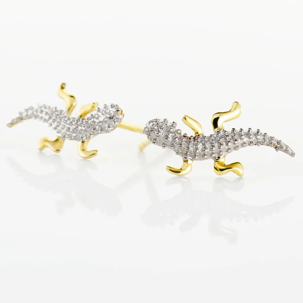 Boucles D'oreilles Puces Azzedine Salamandre Or Bicolore