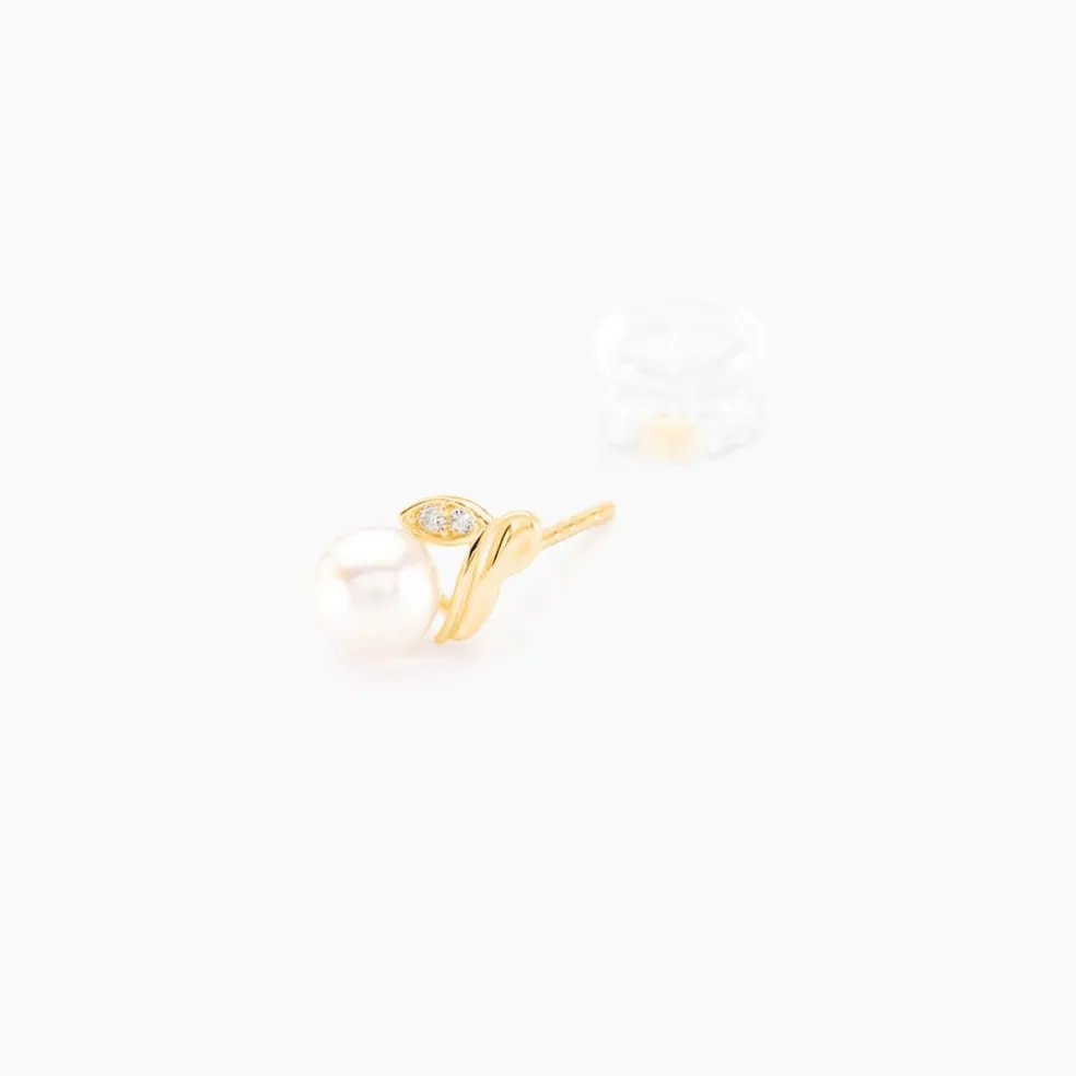 Boucles D'oreilles Puces Astragalus Or Jaune Perles De Culture