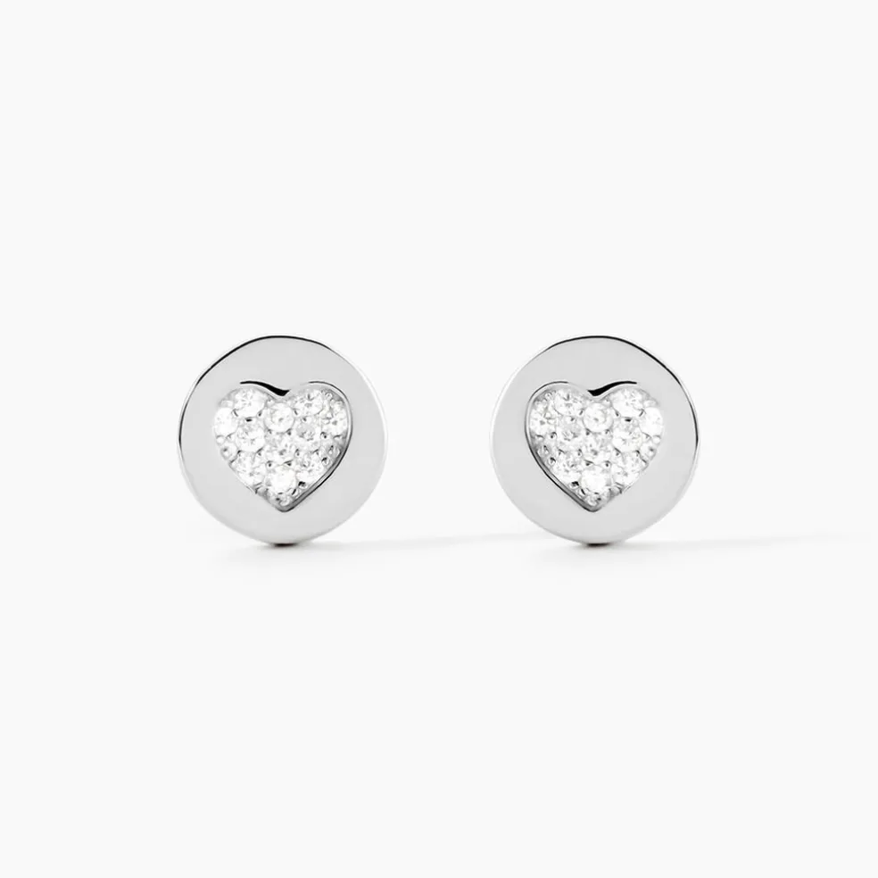 Boucles D'oreilles Puces Argent Blanc Chaker Oxydes De Zirconium