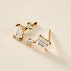 Boucles D'oreilles Puces Ashtad Or Jaune Oxyde De Zirconium