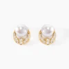 Boucles D'oreilles Puces Aloys Or Jaune Perle De Culture