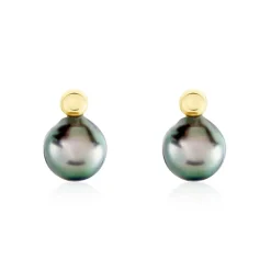 Boucles D'oreilles Puces Baroque Or Jaune Perle De Culture De Tahiti
