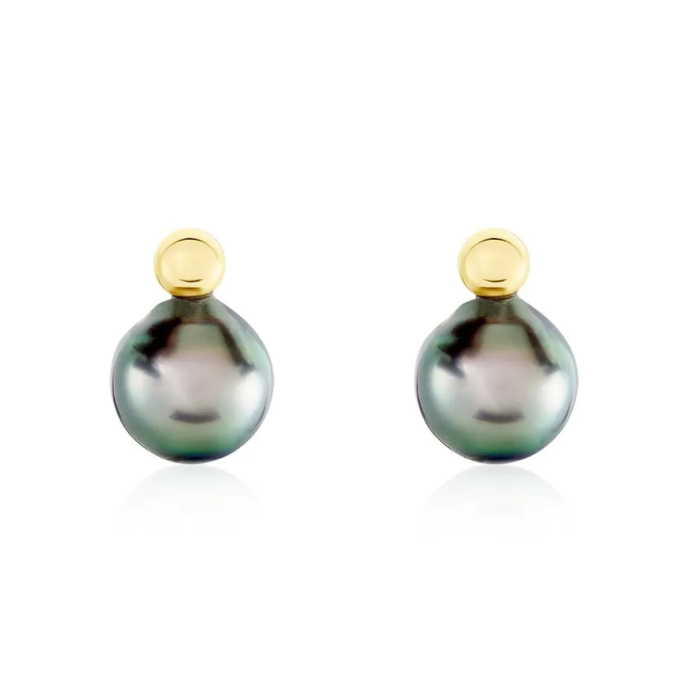 Boucles D'oreilles Puces Baroque Or Jaune Perle De Culture De Tahiti