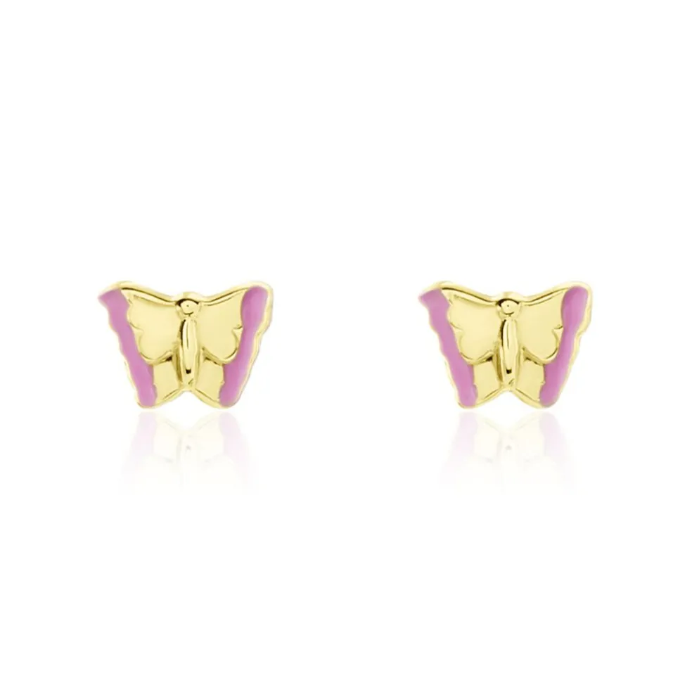 Boucles D'oreilles Puces Bartholomée Papillon Or Jaune