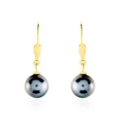 Boucles D'oreilles Puces Baroque Dormeuse Or Jaune Perle De Tahiti
