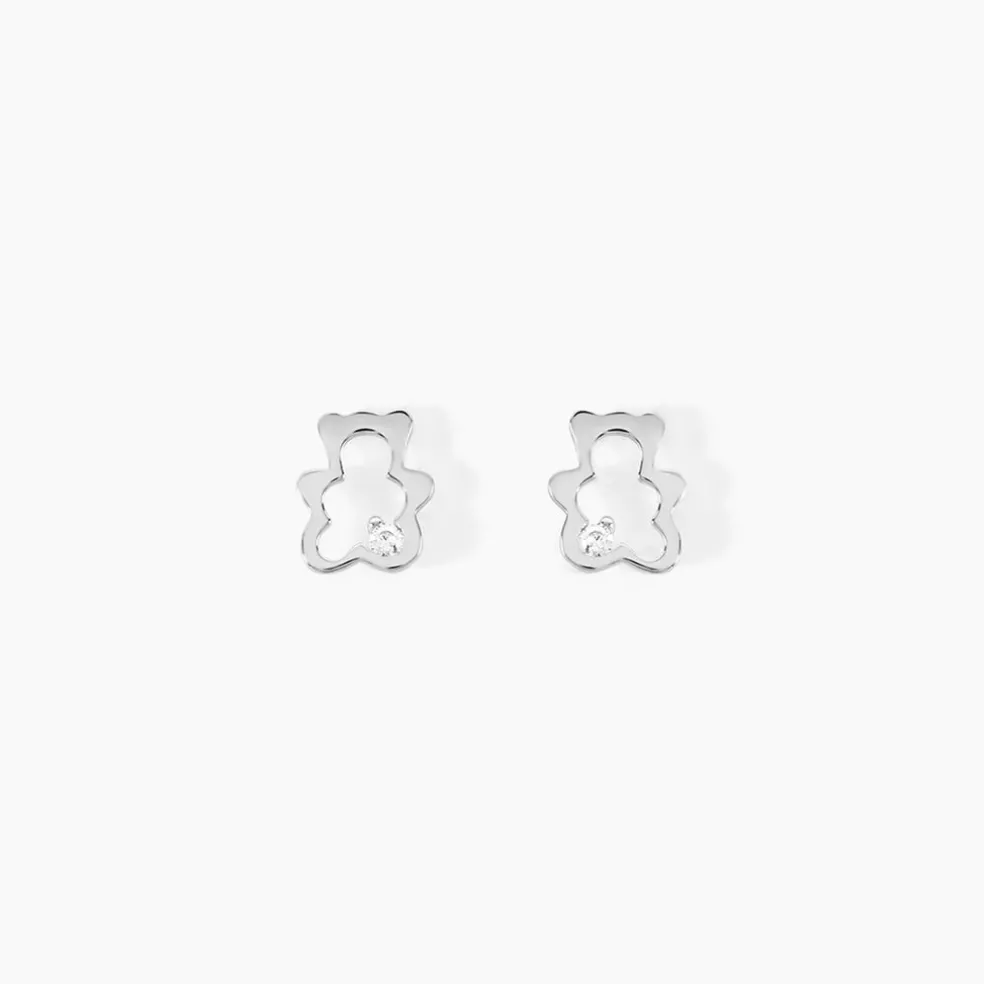 Boucles D'oreilles Puces Baptista Ours Or Blanc Oxydes