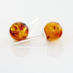 Boucles D'oreilles Puces Brunhild Argent Blanc Ambre