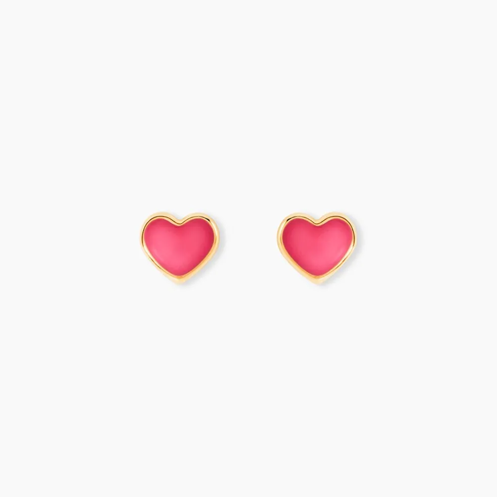 Boucles D'oreilles Puces Coeurs Or Jaune