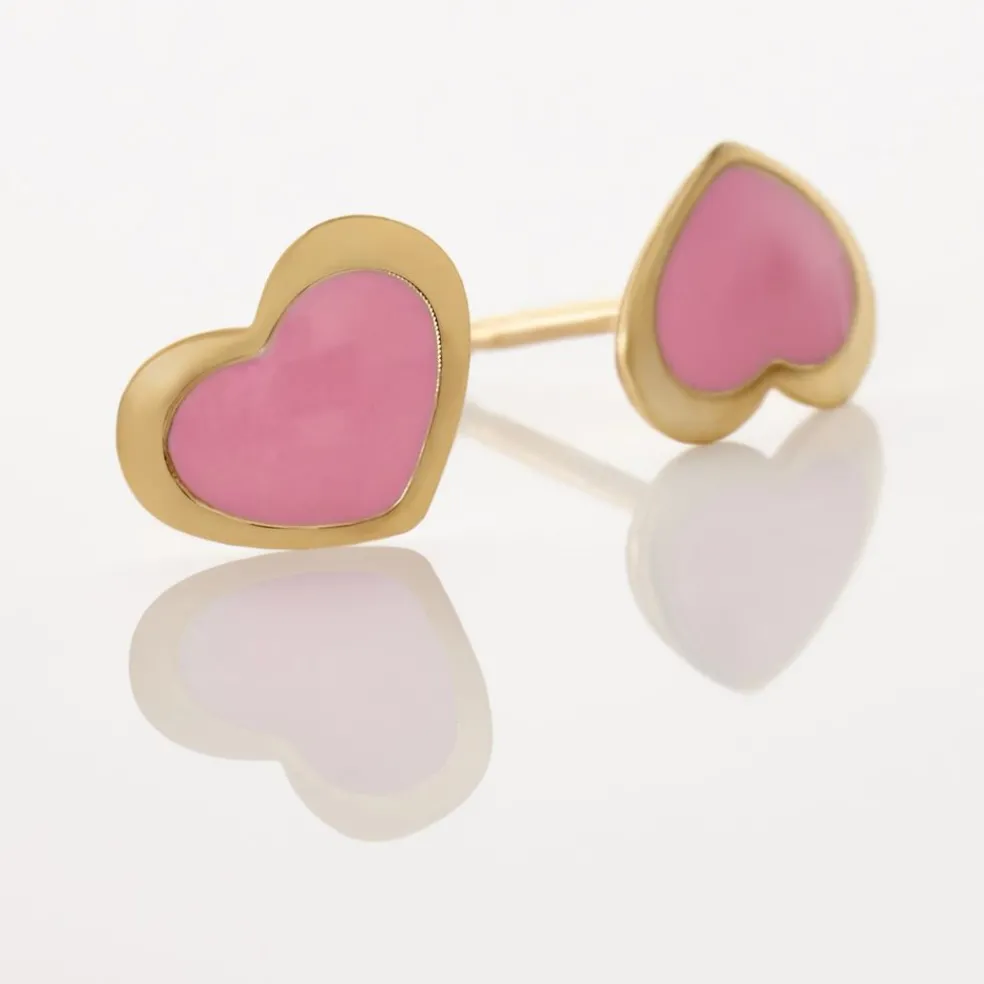 Boucles D'oreilles Puces Coeurs Or Jaune