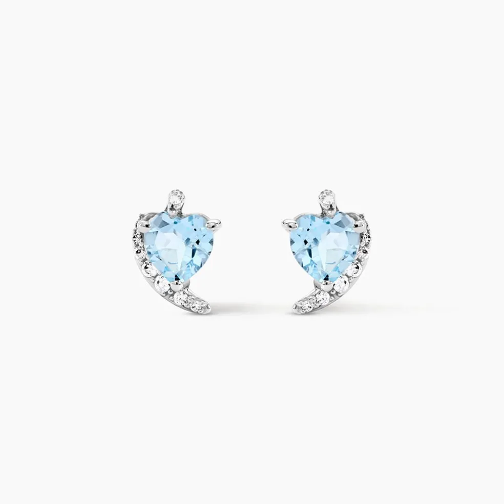 Boucles D'oreilles Puces Coeur In Love Or Blanc Topaze Et Oxyde