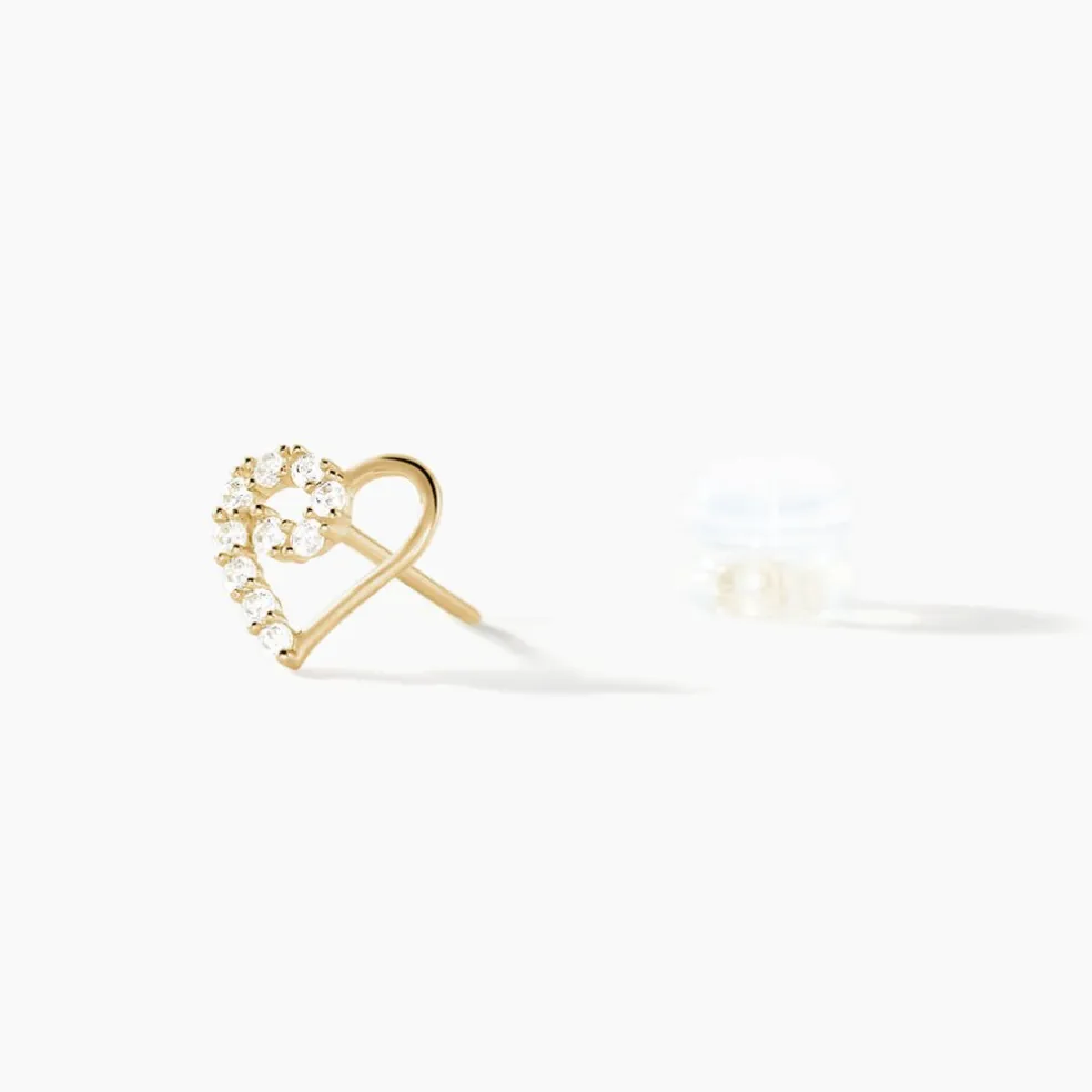 Boucles D'oreilles Puces Daria C艙ur Or Jaune Oxyde De Zirconium