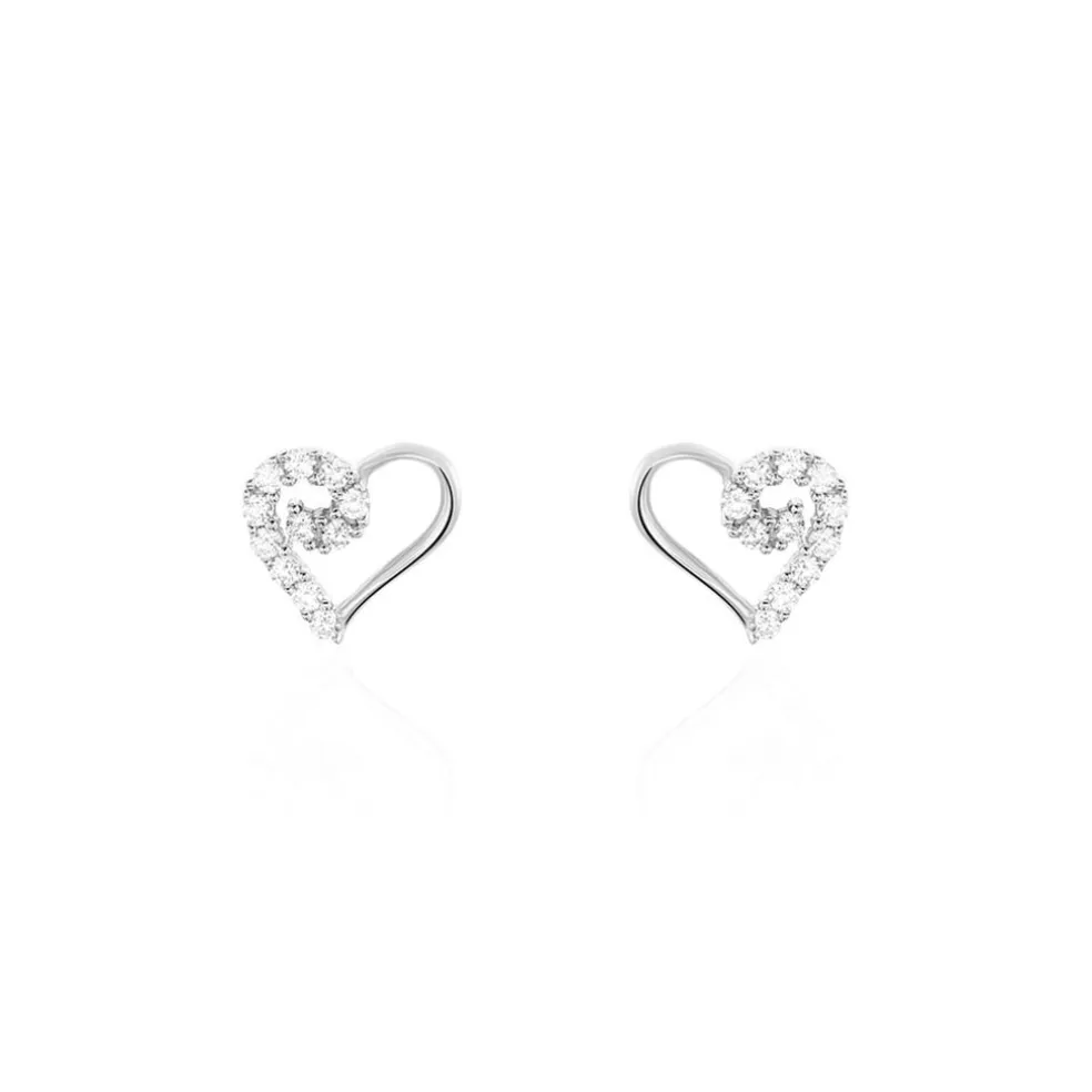 Boucles D'oreilles Puces Daria C艙ur Or Blanc Oxyde De Zirconium
