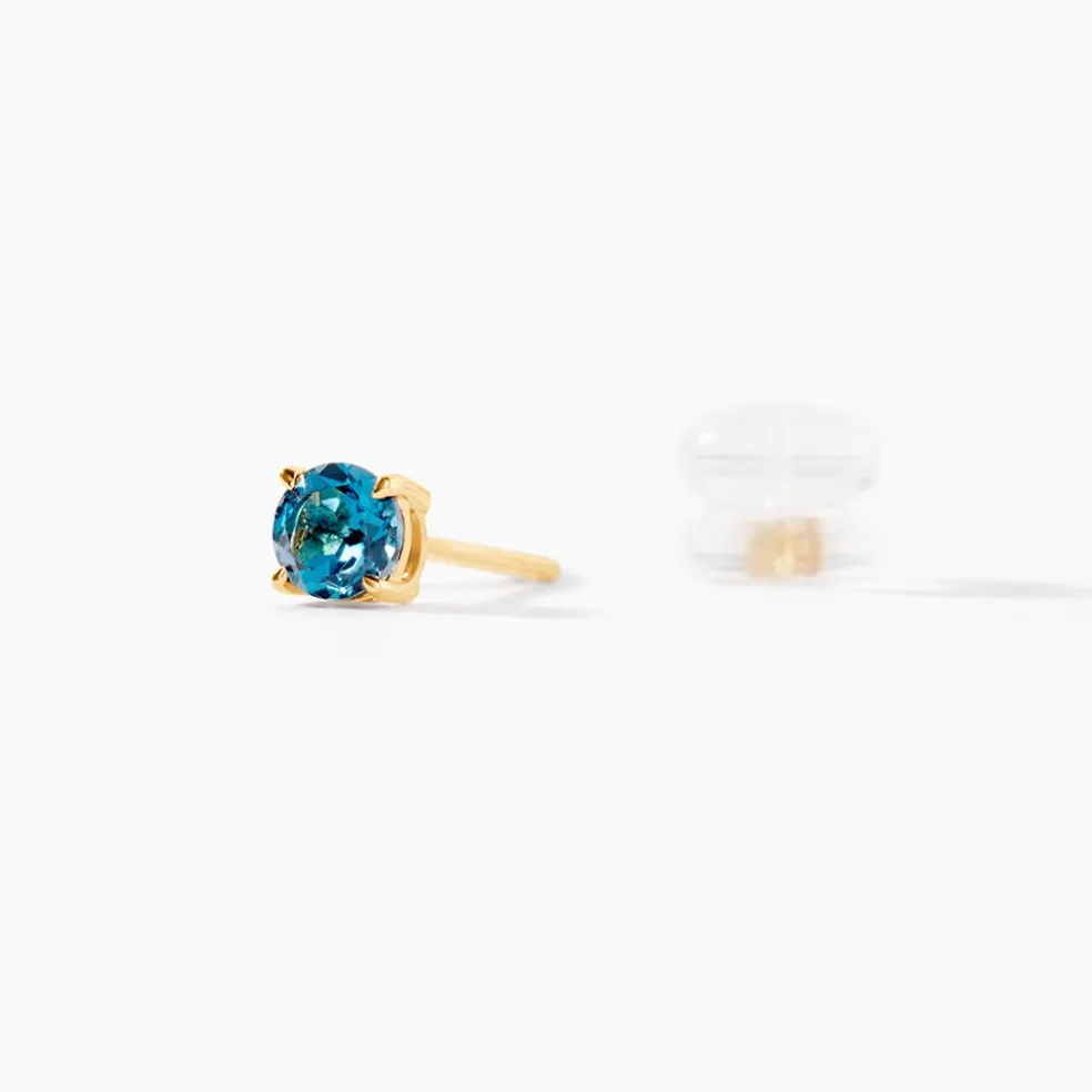 Boucles D'oreilles Puces Elea Or Jaune Topaze Bleu London