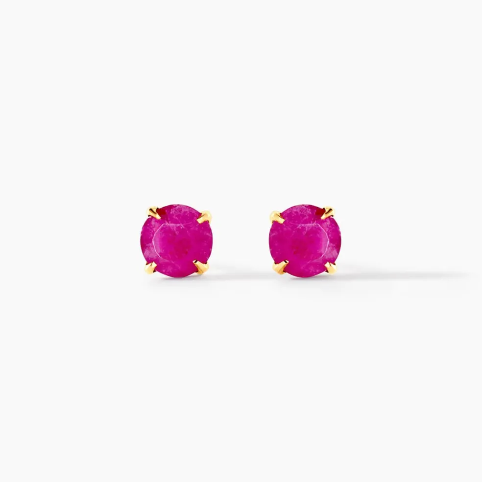 Boucles D'oreilles Puces Elea Serti Griffe Or Jaune Rubis