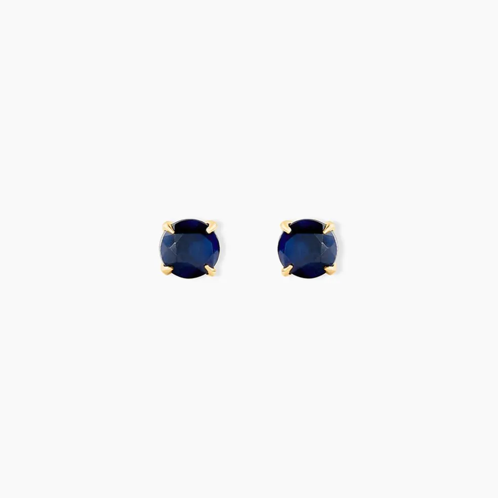 Boucles D'oreilles Puces Elea Serti Griffe Or Jaune Saphir