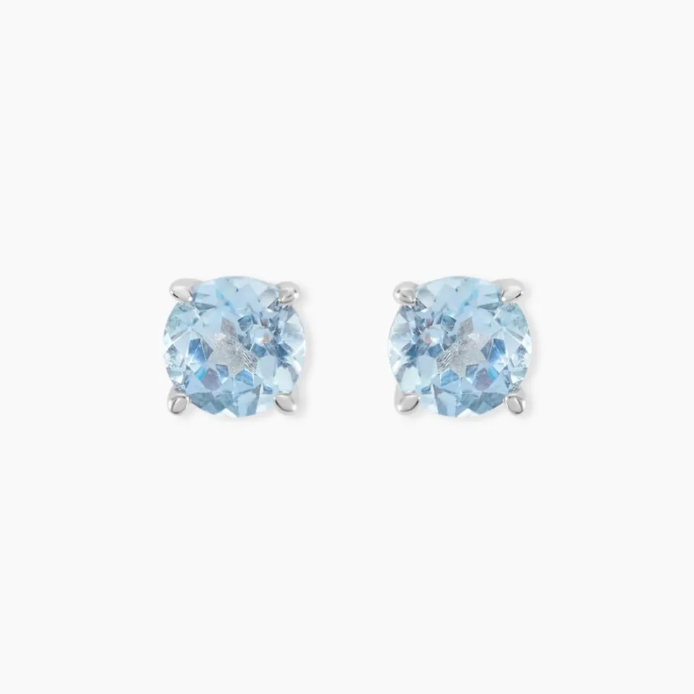 Boucles D'oreilles Puces Elea Or Blanc Topaze Bleu Sky