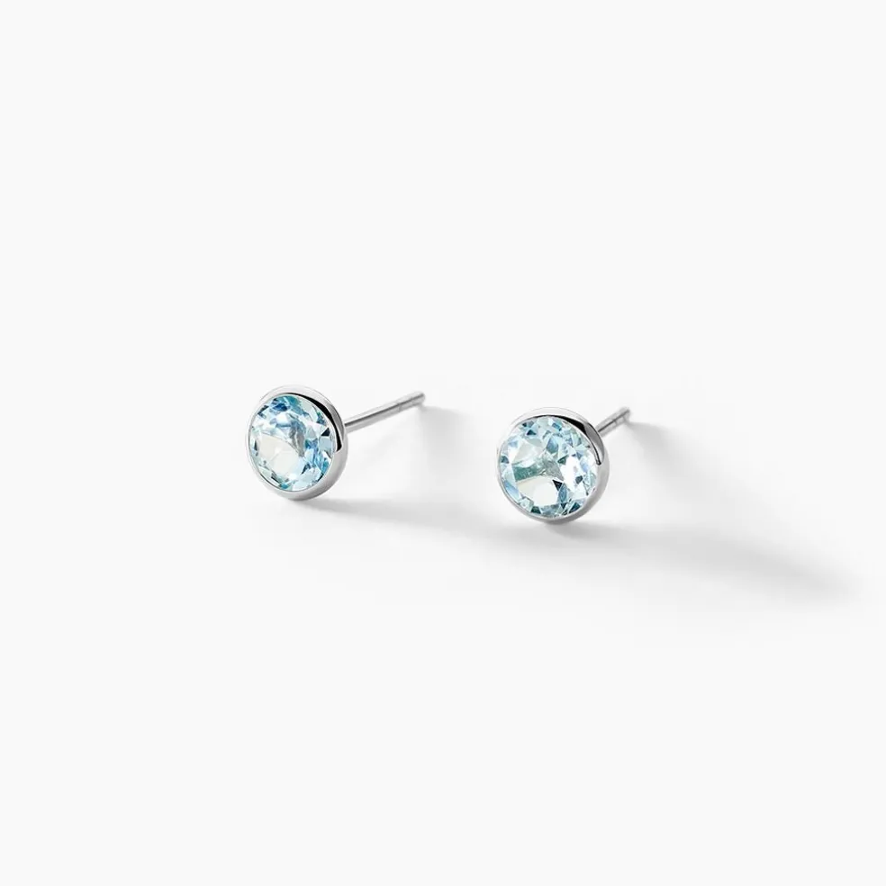 Boucles D'oreilles Puces Edy Serti Clos Or Blanc Topaze