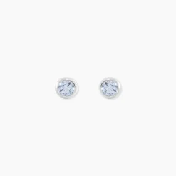 Boucles D'oreilles Puces Edy Serti Clos Or Blanc Topaze