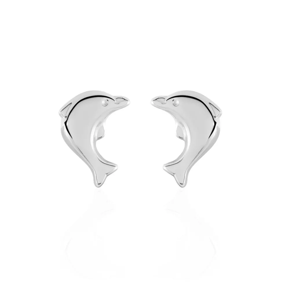 Boucles D'oreilles Puces Fulvie Dauphin 5 Or Blanc