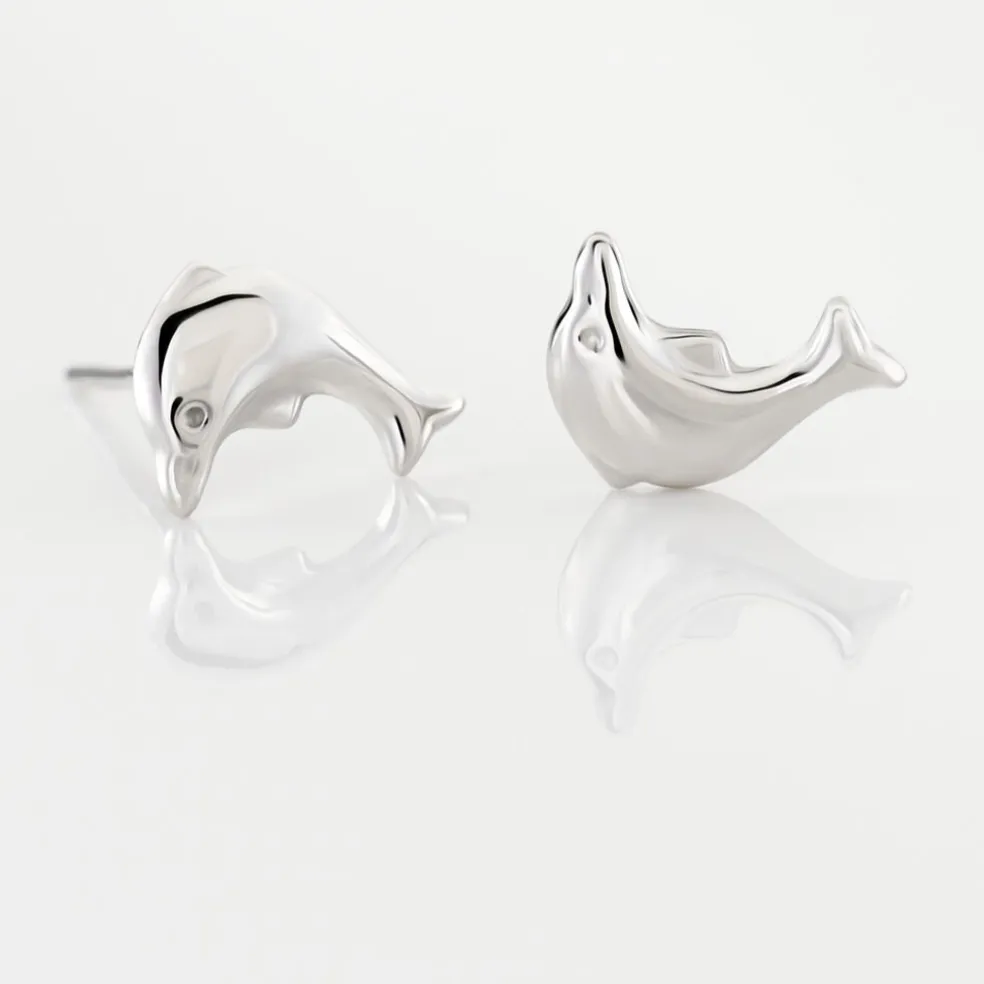 Boucles D'oreilles Puces Fulvie Dauphin 5 Or Blanc