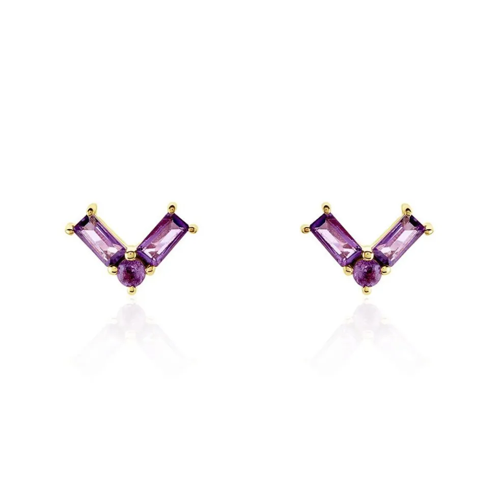 Boucles D'oreilles Puces Lavender Or Jaune Améthyste