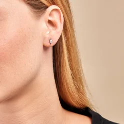 Boucles D'oreilles Puces Navette Argent Blanc Oxyde De Zirconium