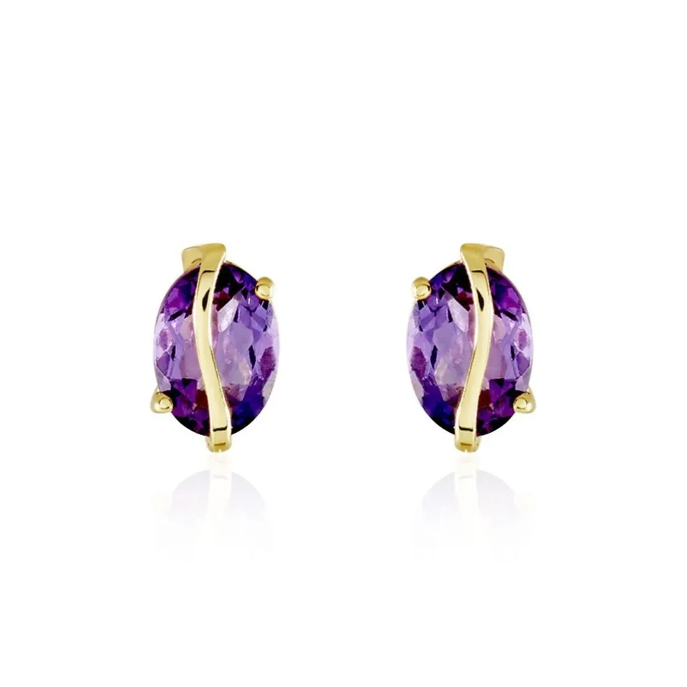 Boucles D'oreilles Puces Or Jaune Prudencia Améthystes