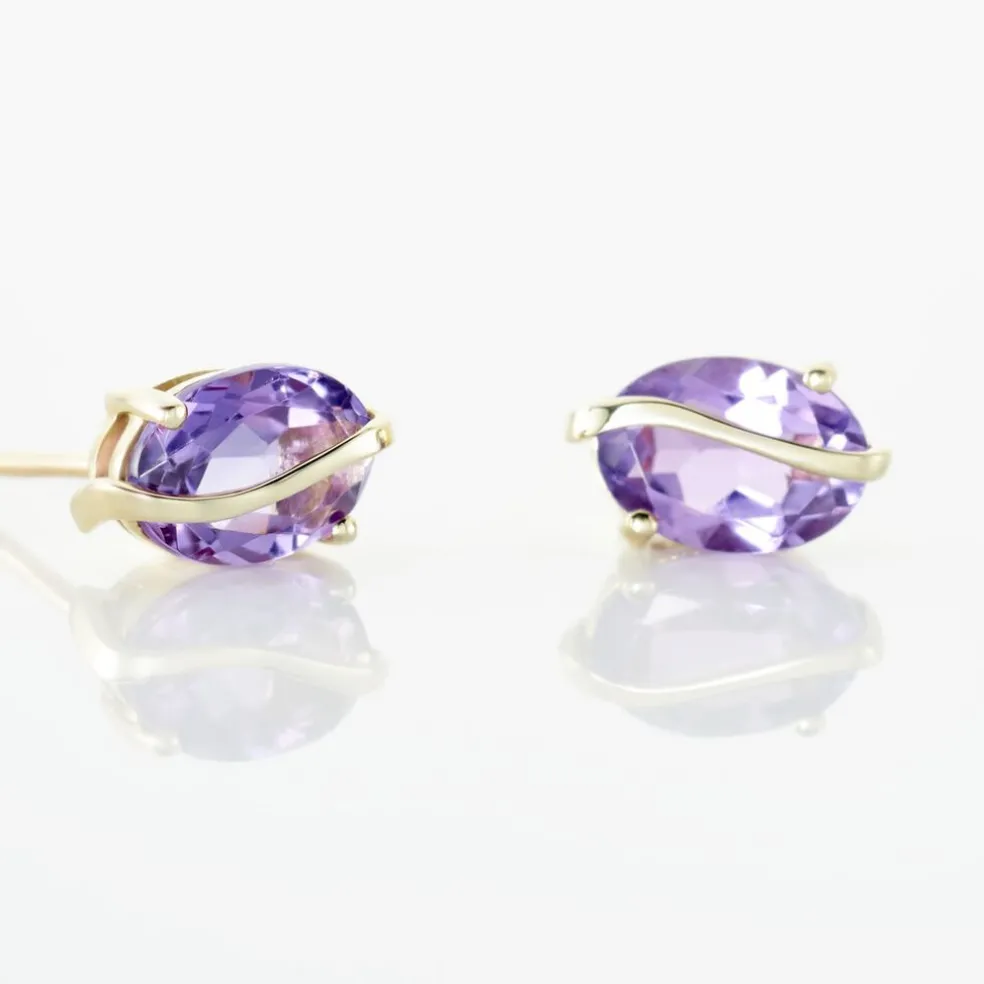Boucles D'oreilles Puces Or Jaune Prudencia Améthystes