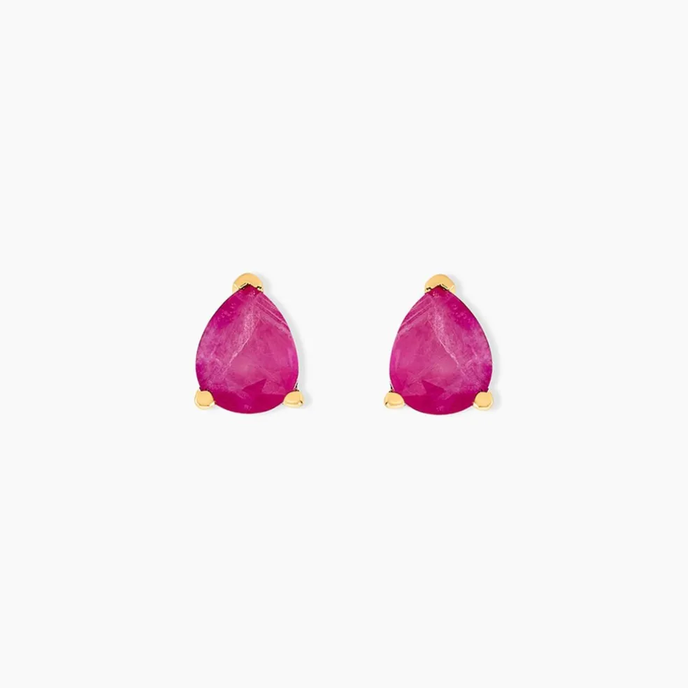 Boucles D'oreilles Puces Or Jaune Isador Rubis