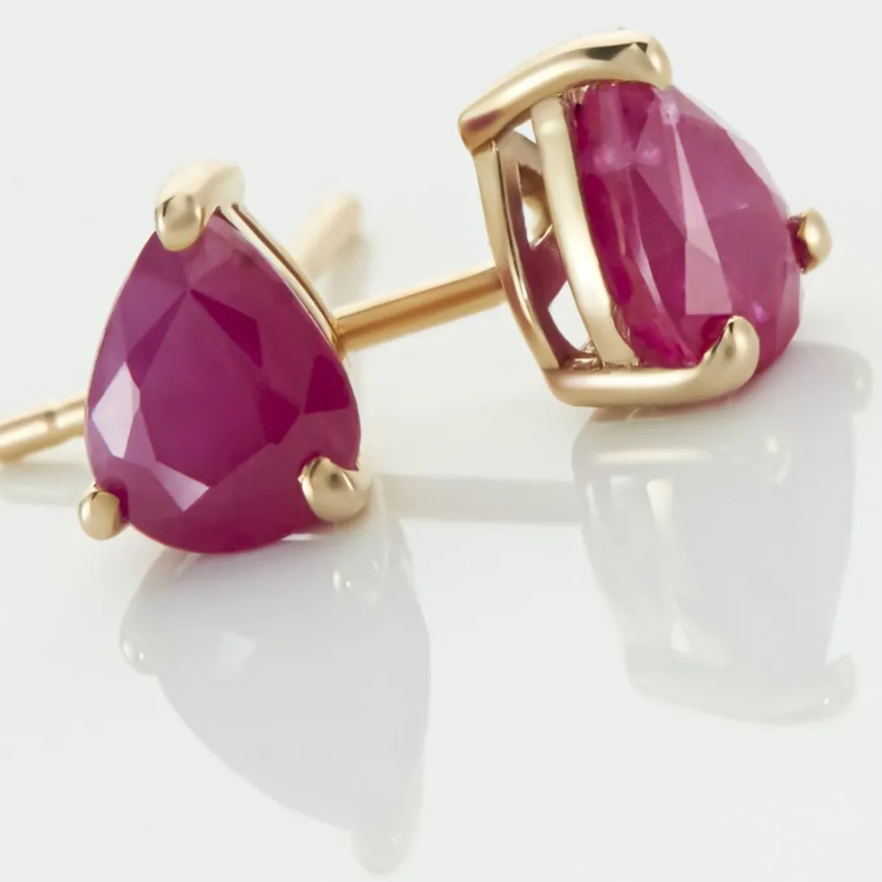 Boucles D'oreilles Puces Or Jaune Isador Rubis