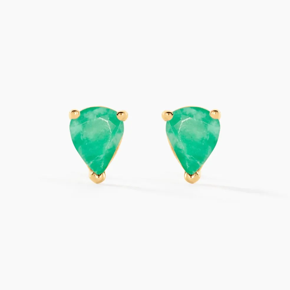 Boucles D'oreilles Puces Or Jaune Isador Emeraude