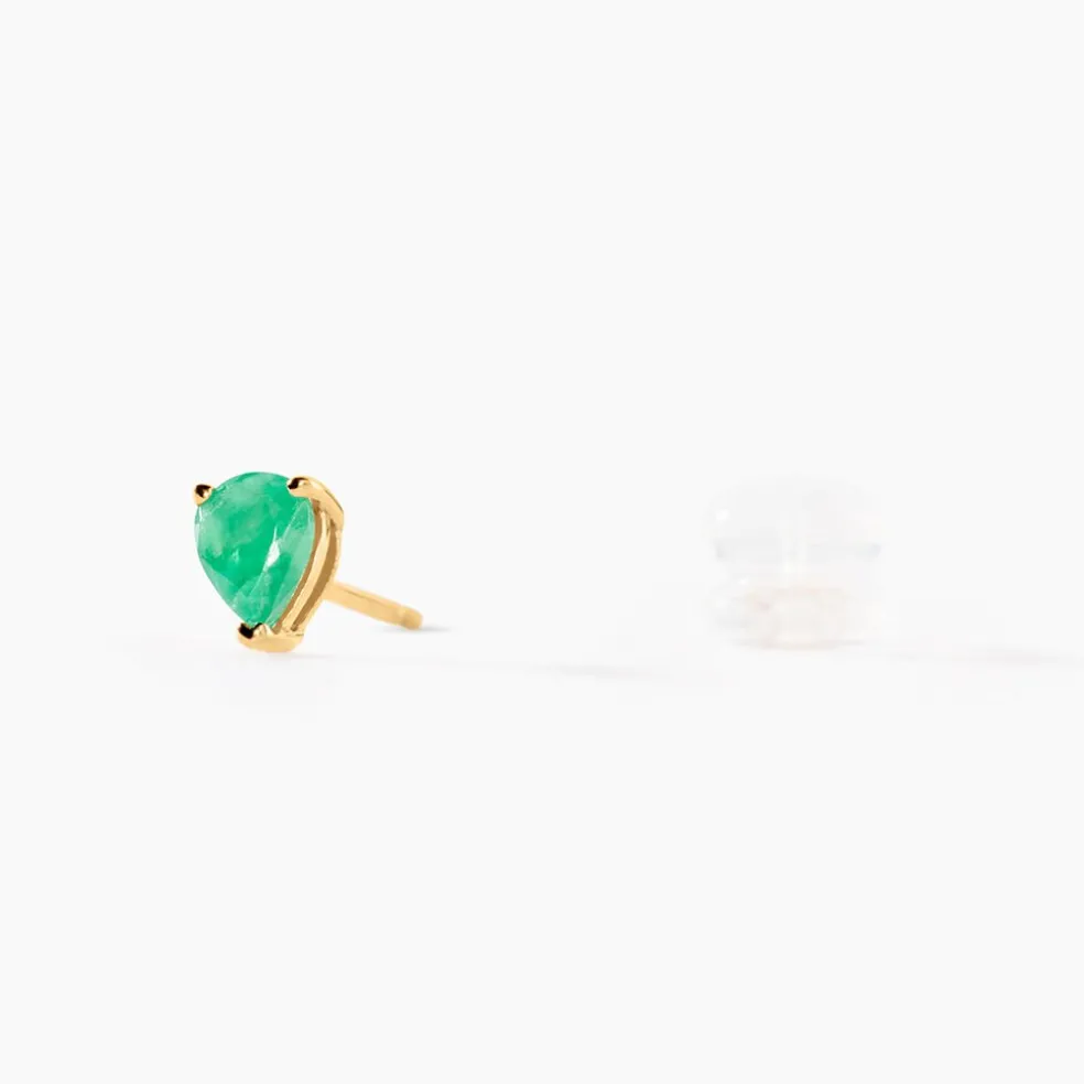 Boucles D'oreilles Puces Or Jaune Isador Emeraude