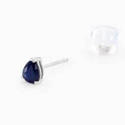 Boucles D'oreilles Puces Or Blanc Isador Saphir