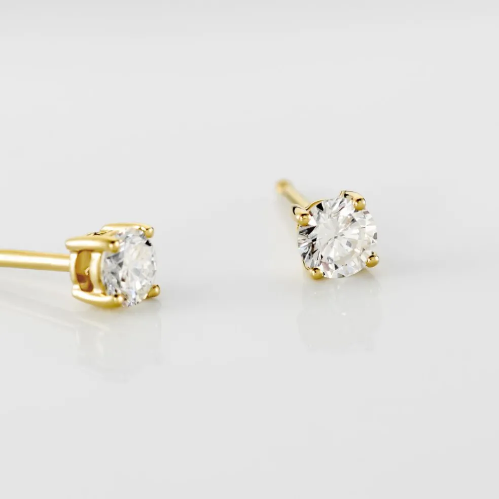 Boucles D'oreilles Puces Or Jaune Diamants Synthetique