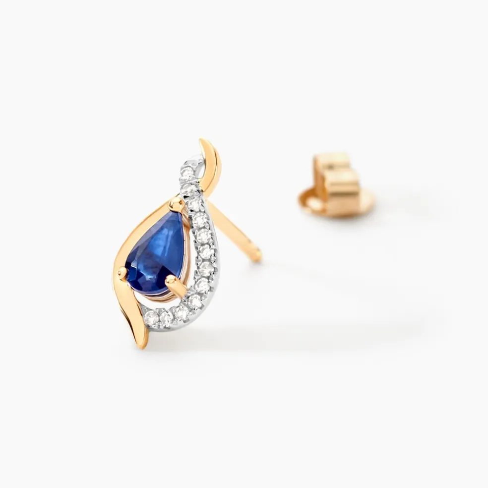 Boucles D'oreilles Puces Or Jaune Angelika Saphir