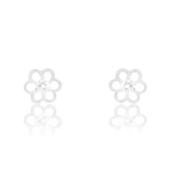 Boucles D'oreilles Puces Philine Fleur Or Blanc Oxyde De Zirconium