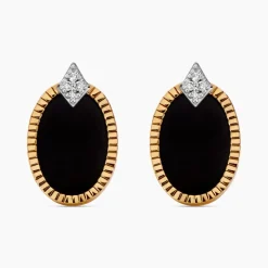 Boucles D'oreilles Puces Tahina Or Jaune Onyx Diamant