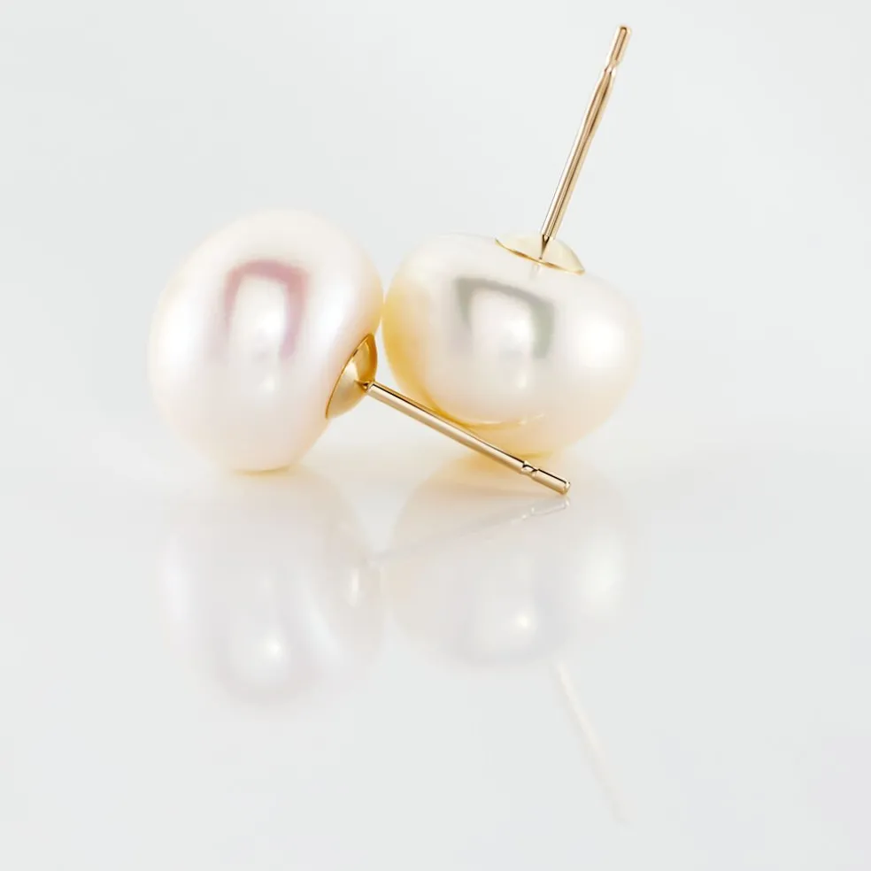 Boucles D'oreilles Puces Ursulina Or Jaune Perle De Culture