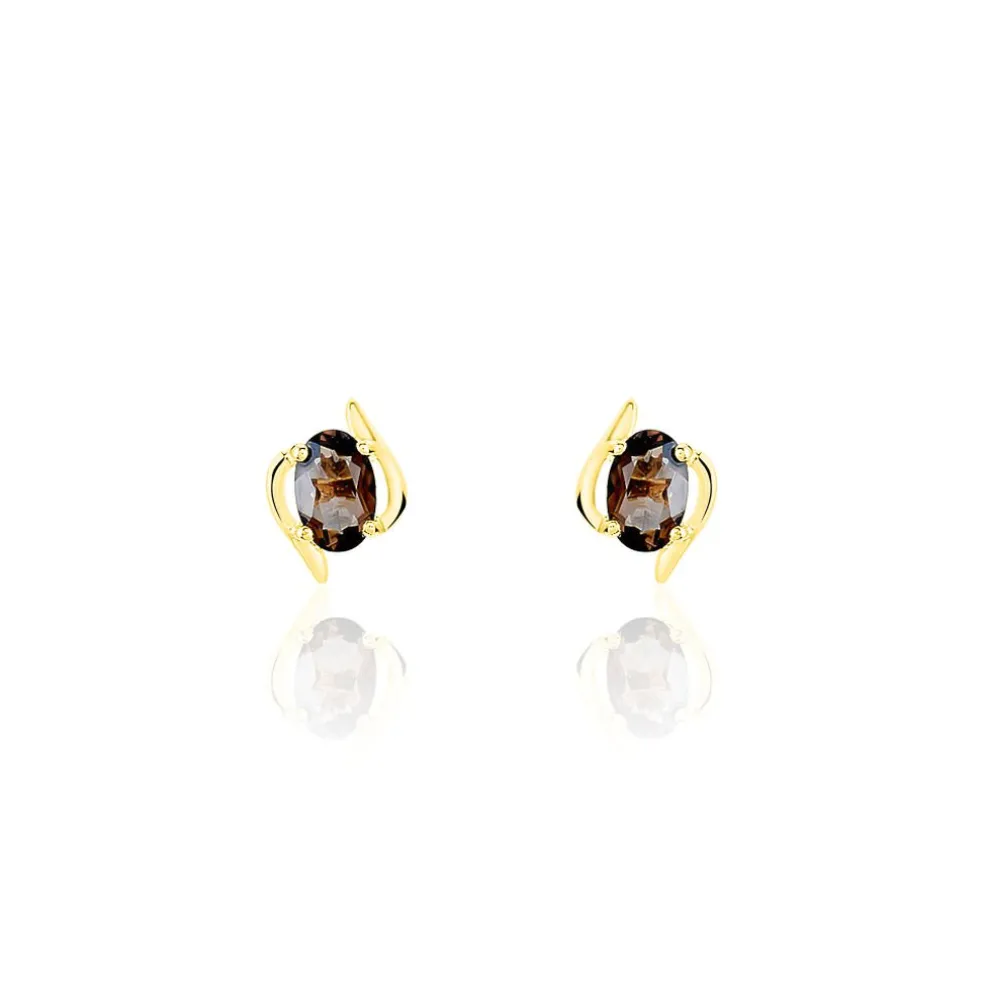 Boucles D'oreilles Puces Vrille Ovale Or Jaune Quartz