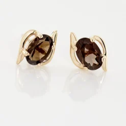 Boucles D'oreilles Puces Vrille Ovale Or Jaune Quartz