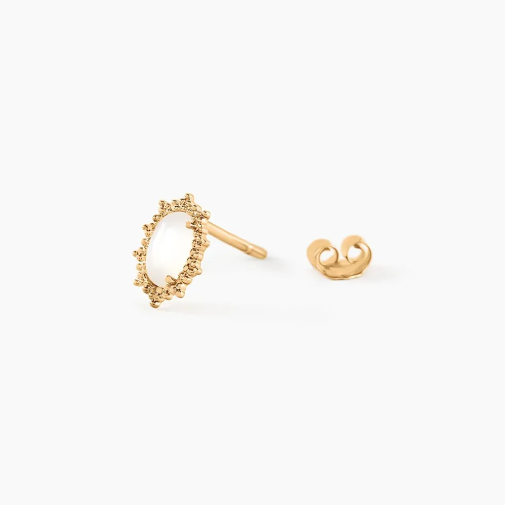 Boucles D'oreilles Puces Vintage Love Plaqué Or Jaune Pierre De Lune