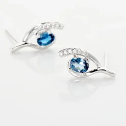 Boucles D'oreilles Sagesse Or Blanc Topaze Oxyde