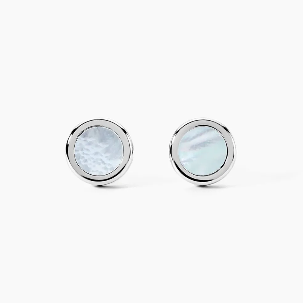 Boutons De Manchettes Jourdan Athos Acier Argenté Nacre
