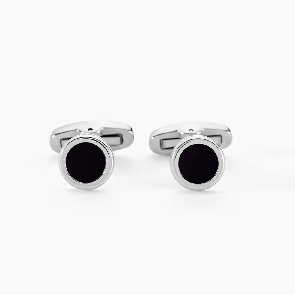 Boutons De Manchettes Jourdan Athos Acier Argenté Onyx