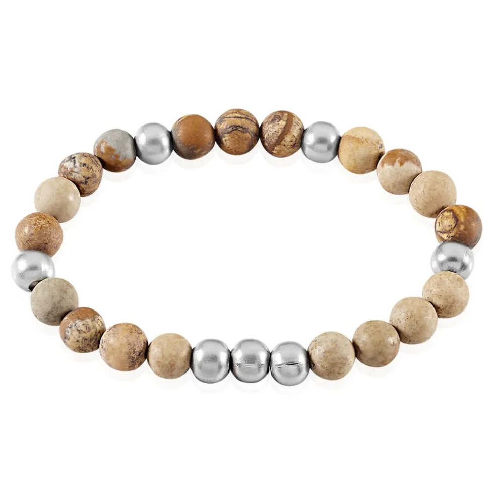 Bracelet Adonis Acier Blanc Jaspe Africain
